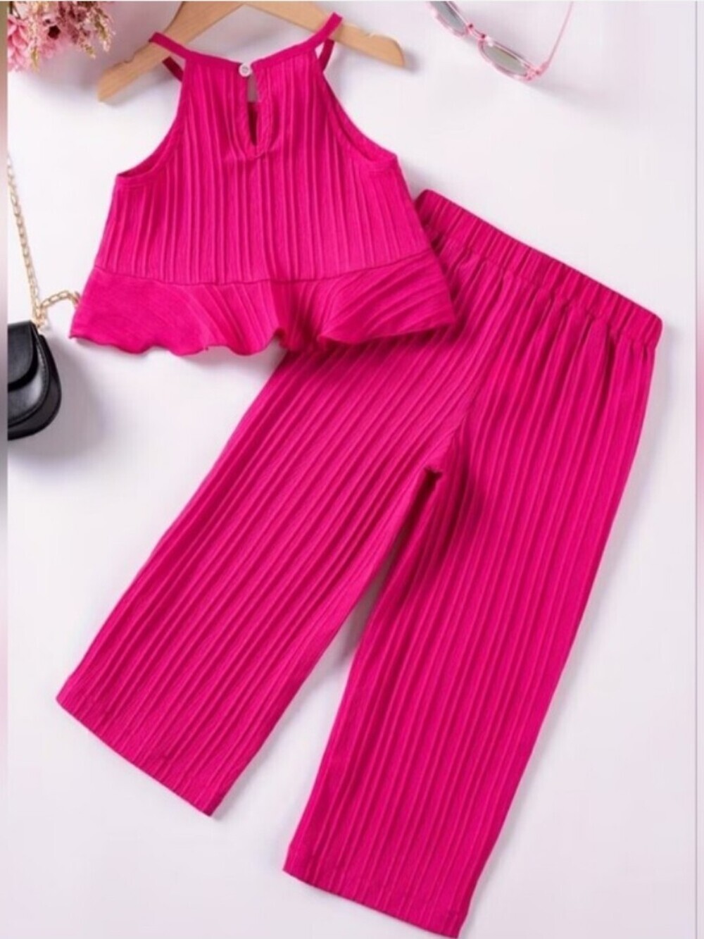 Girls Bright Hot Pink Pleated Two-Piece Set Size 7 - Picture 5 of 8